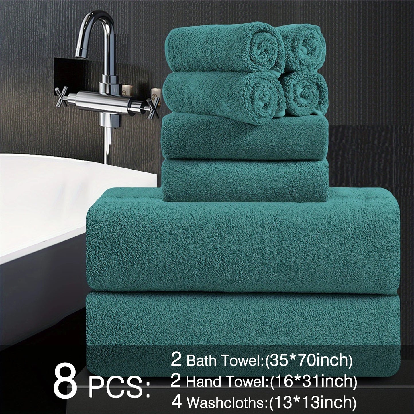 8pcs Oversized Bath Towels Set 35" x 70"- Includes 2 Large Bath Sheet & 4 Hand Towels & 4 Washcloths,Soft Absorbent & Quick Dry