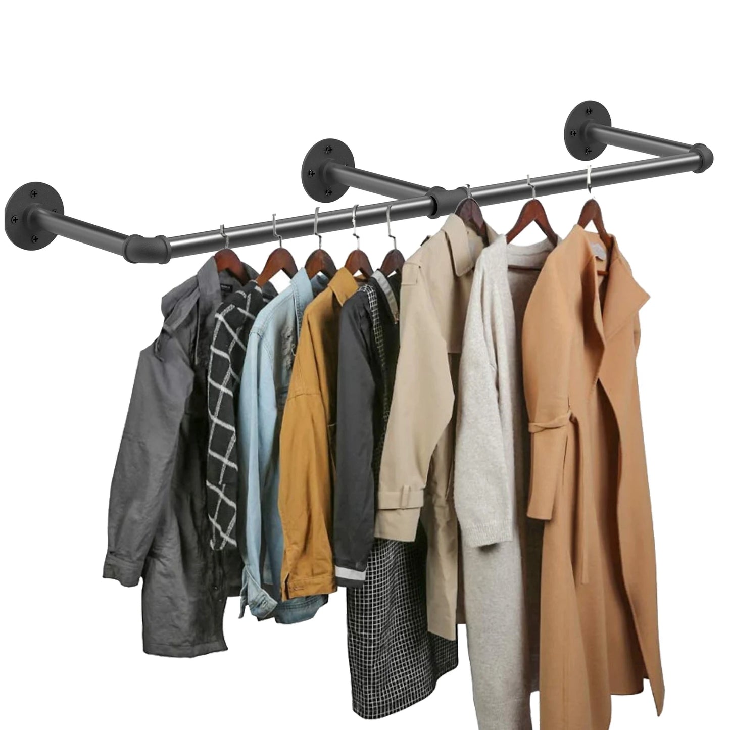 Industrial Pipe Clothes Rack Wall Mounted Garment Rail With Hooks
