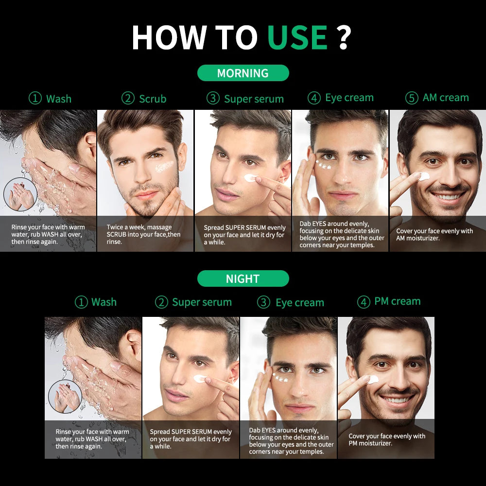 Lakerain Skin Care for Men Kit Oil Control Skin Firming Increase Hydrate Smooth Deep Cleaning Face Set Travel Skin Care Kit