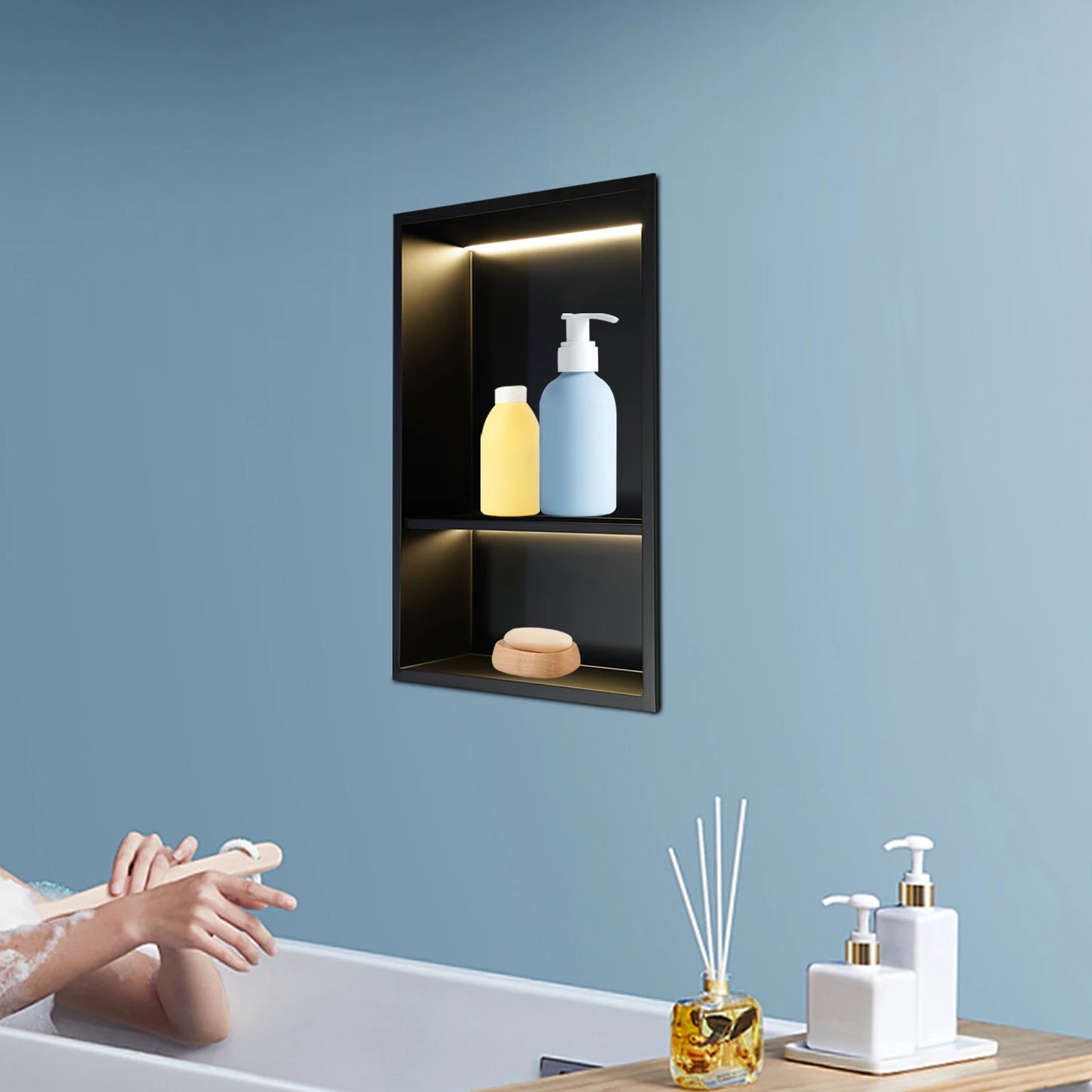 Stainless Steel Shower Niche LED Light Multi Tier Wall Storage