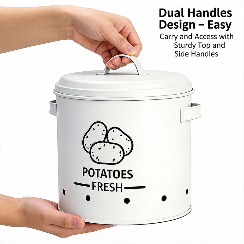 Metal Potato Onion Garlic Storage Containers With Secure Airflow Lids