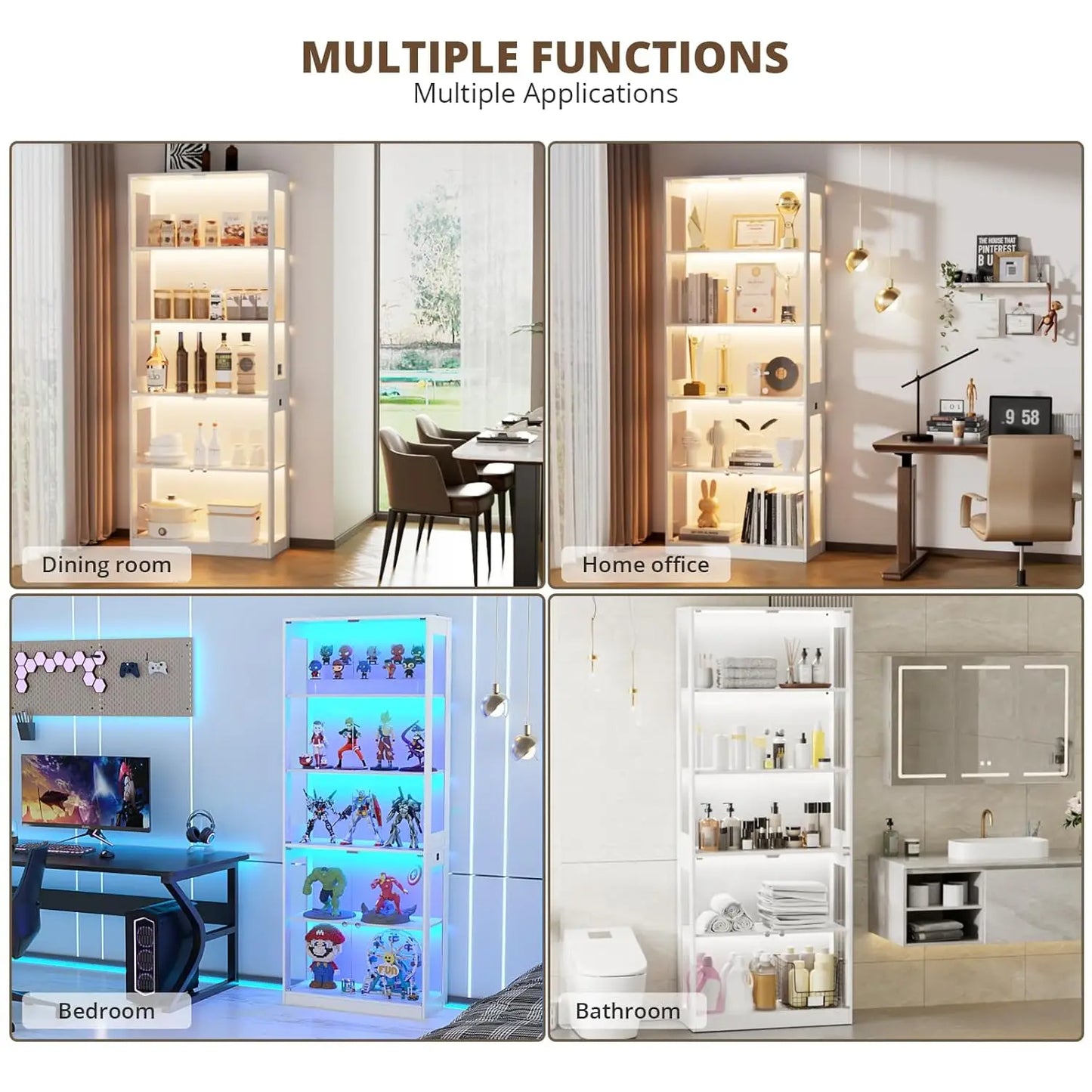 80'' Display Cabinet with Glass Door, 5-Tier Curio Cabinet for Collectibles Trophy, Glass Display Case with Human, Customized