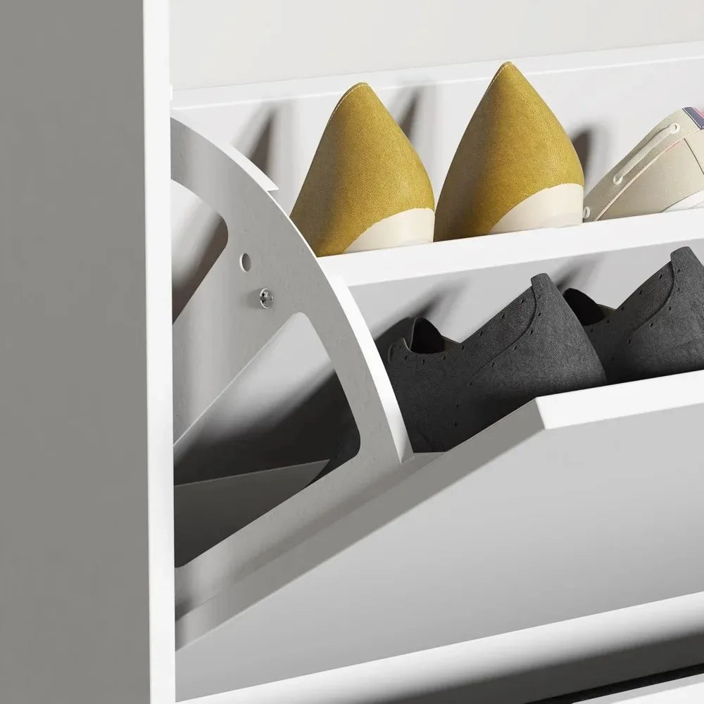 Modern Shoe Storage Cabinet With 4 Flip Drawers And Mirror