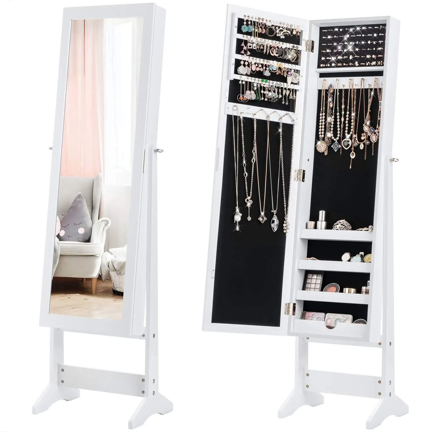 Jewelry Armoire With Full Length Mirror Standing Cabinet Organizer