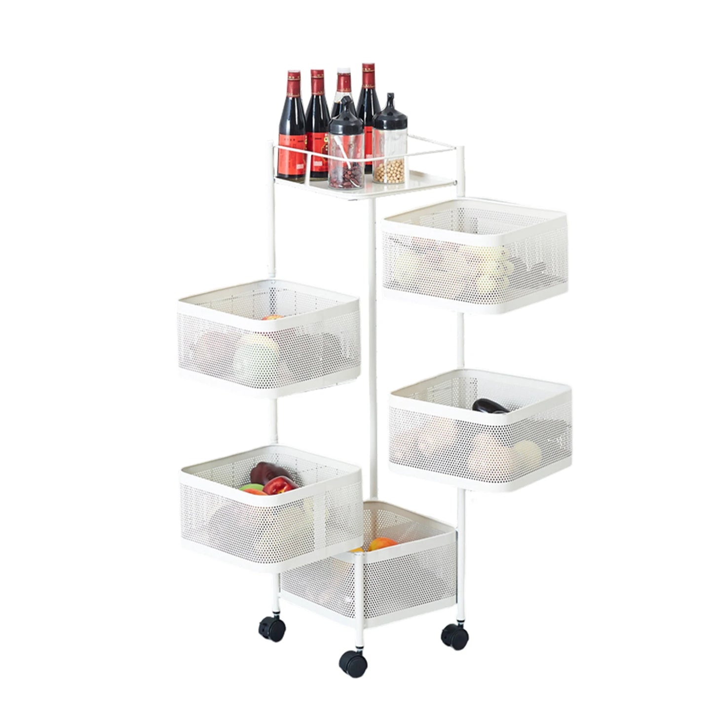 HobbyLane Five Layer Rotatable Trolley Storage Rack Steel Kitchen Organizer