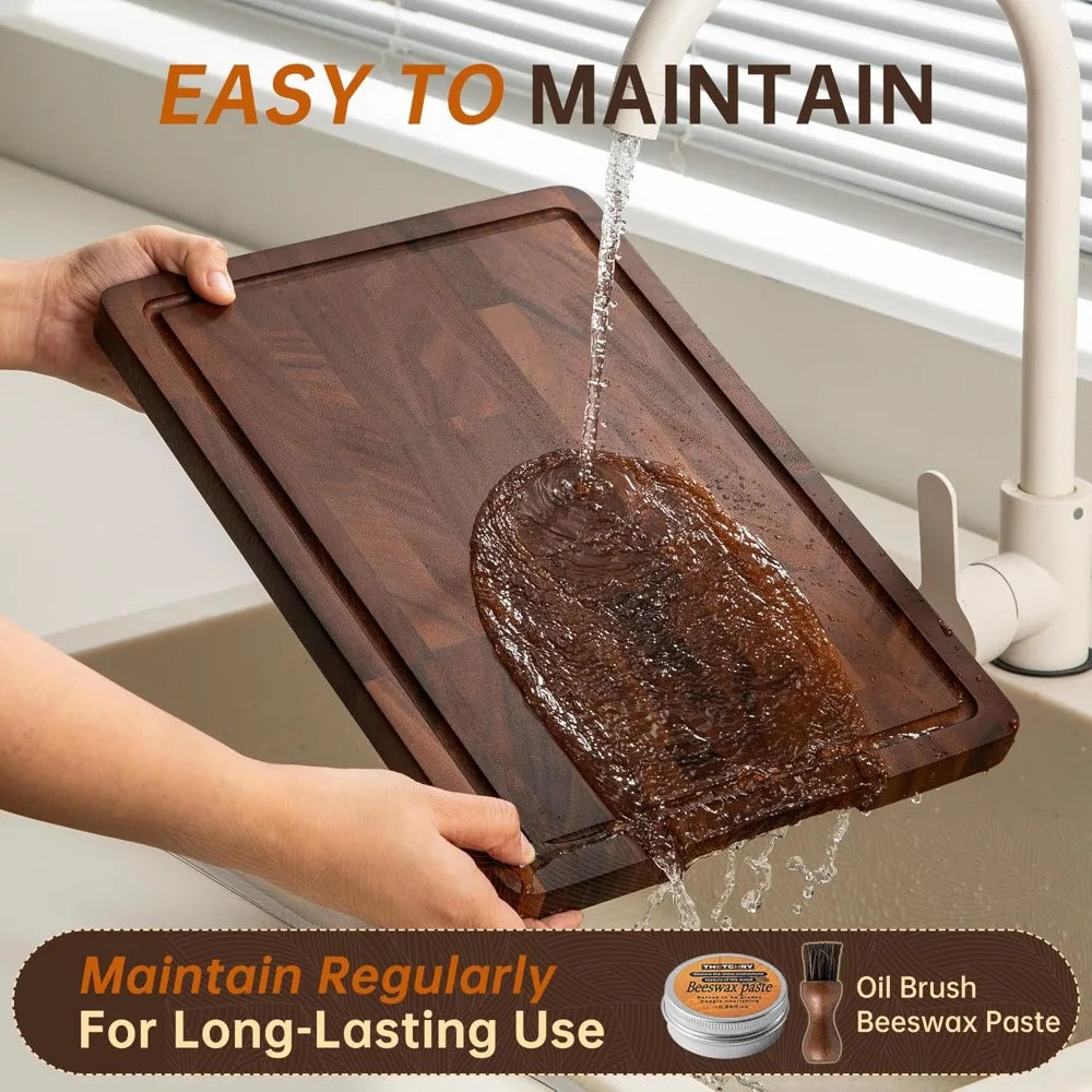 Walnut Wood Cutting Board Set, Double-Sided With Handles