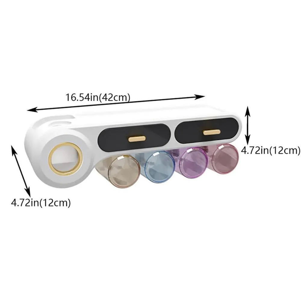 Toothbrush Holder Wall Mounted with Automatic Toothpaste Dispenser and Drawer Storage No Drilling Required for Bathroom and Kids