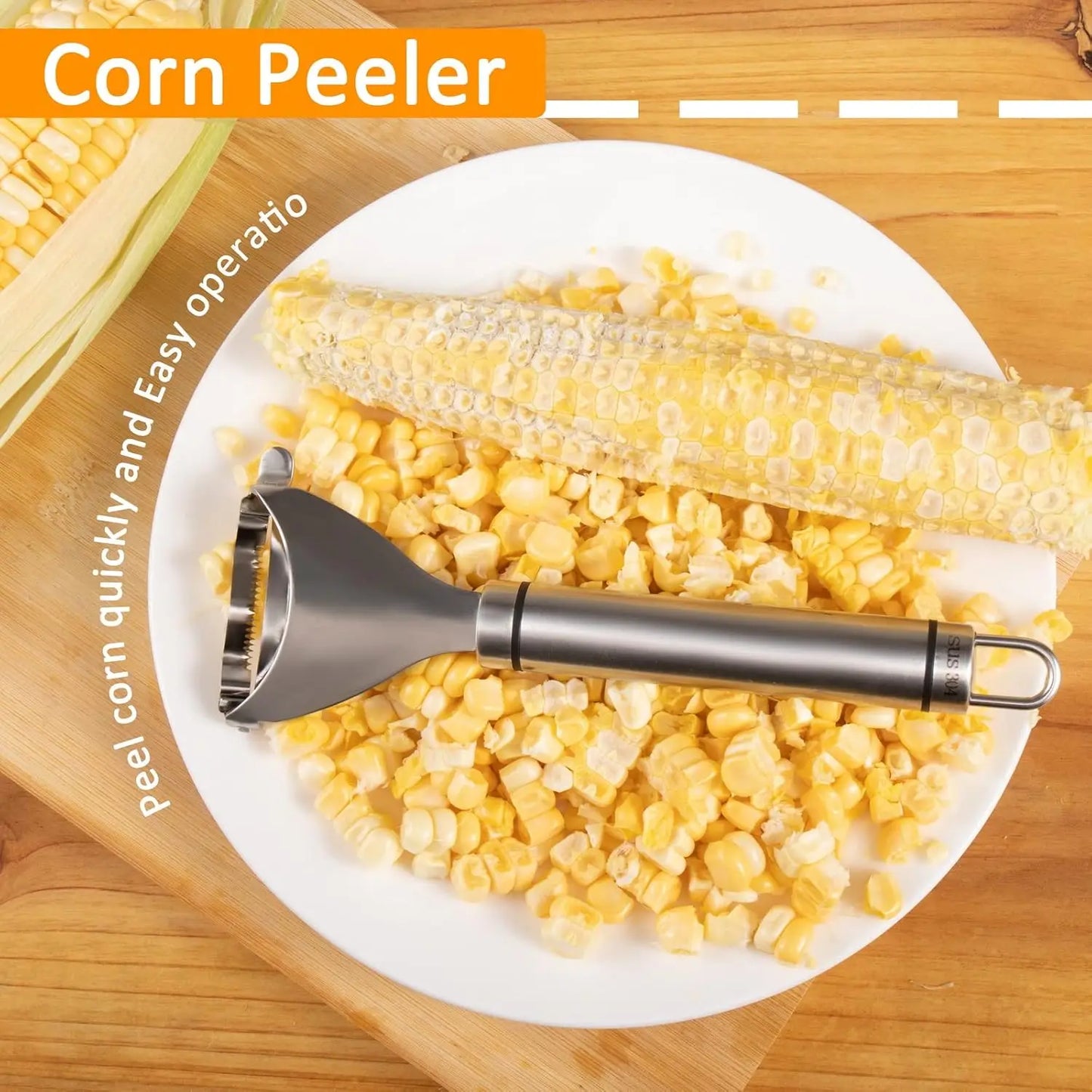 Corn Peeler And Cob Stripper Tool Stainless Steel Kitchen Grips