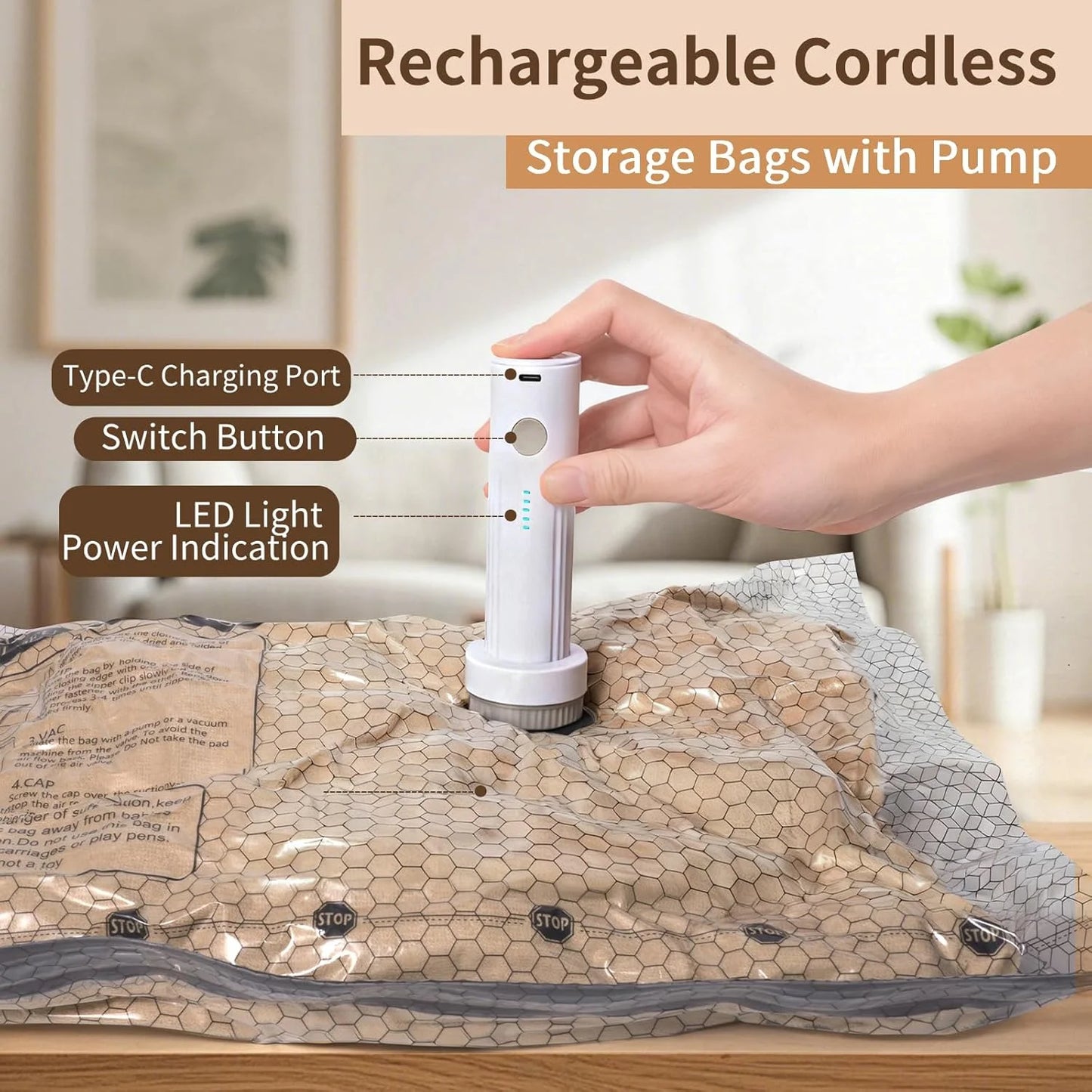 Vacuum Travel Bags With Rechargeable Pump For Carry On Luggage
