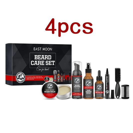 East Moon 1set Men Sandalwood Beard Care Set Moisturizing Balm Nourishing Beards Repair Frizz Moustache Growth Styling Beard Set