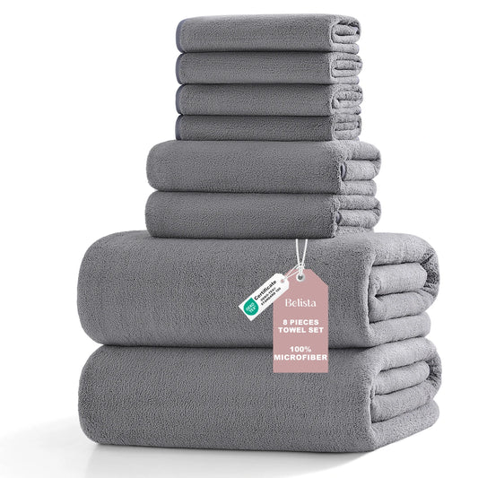 Belista 8-Piece Oversized Bath Towel Set Quick-Dry Microfiber