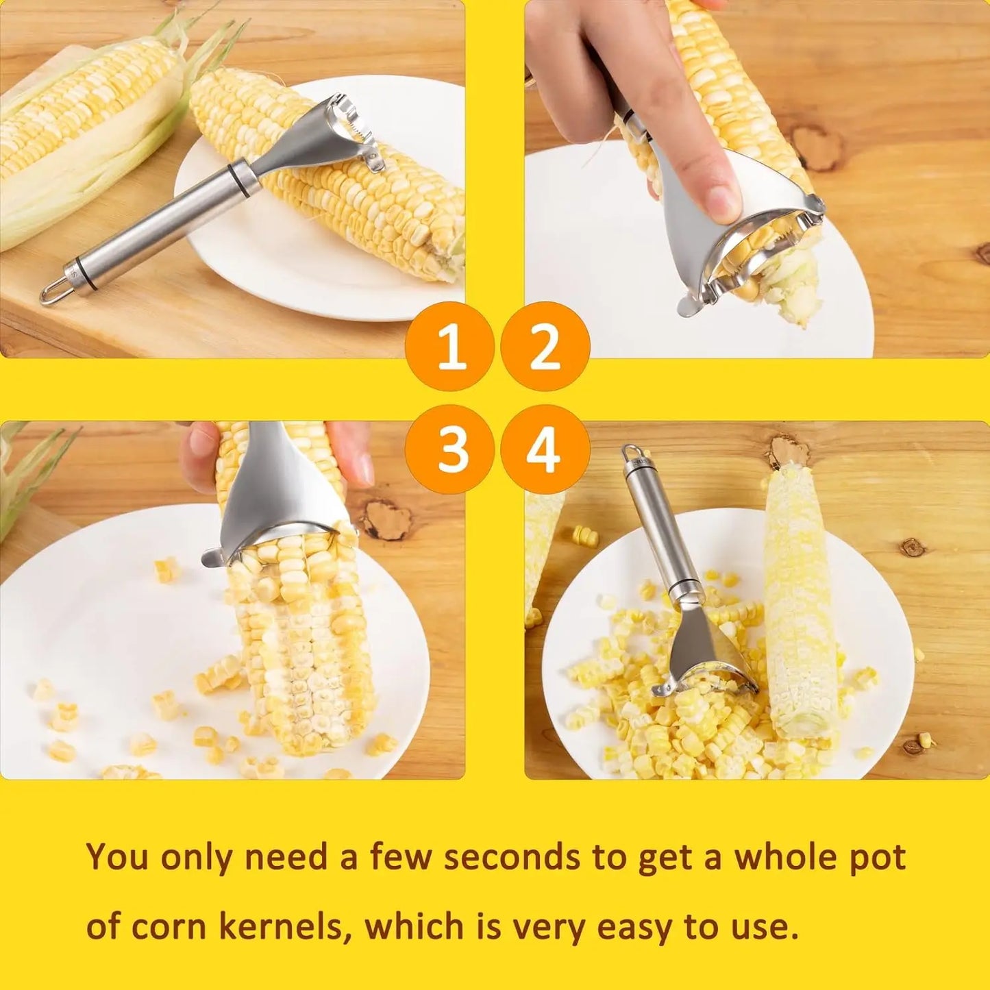 Corn Peeler And Cob Stripper Tool Stainless Steel Kitchen Grips