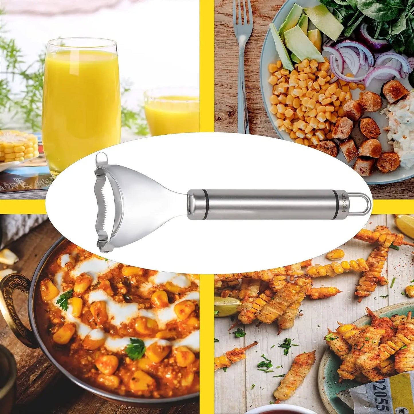 Corn Peeler And Cob Stripper Tool Stainless Steel Kitchen Grips