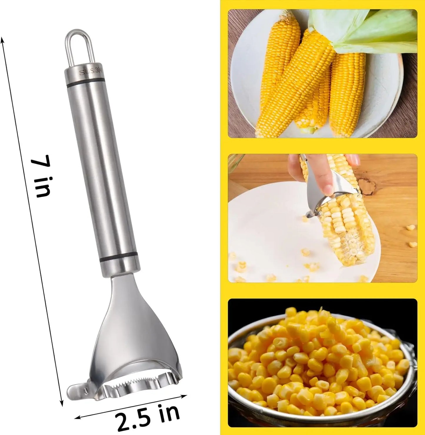 Corn Peeler And Cob Stripper Tool Stainless Steel Kitchen Grips