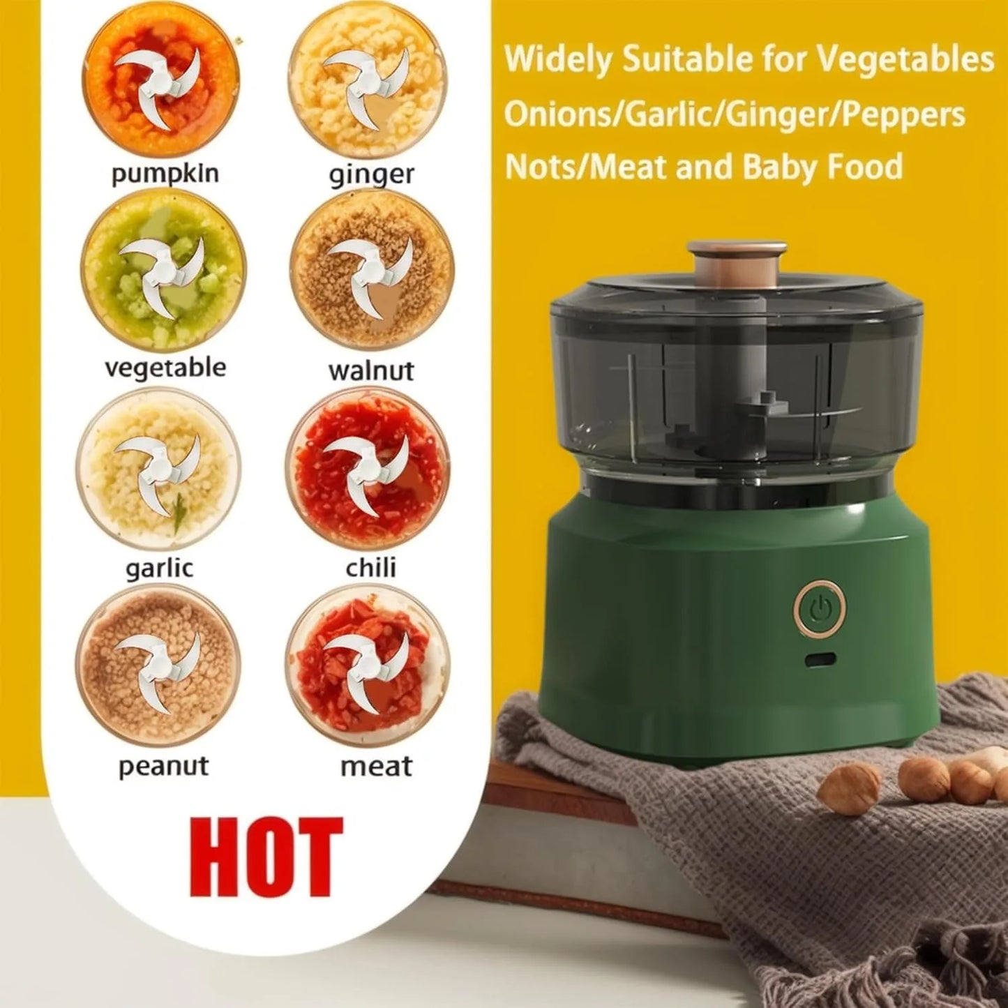 Electric Mini Food Chopper USB Rechargeable Garlic Onion Meat Grinder 350ML Portable Kitchen Food Processor