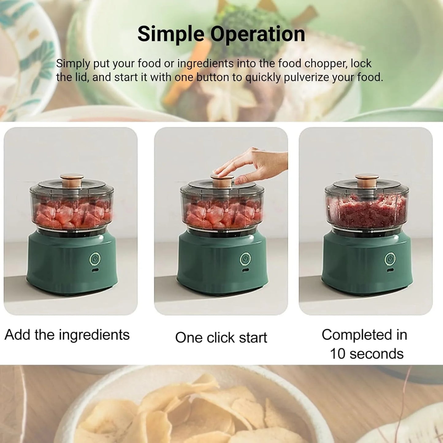 Electric Mini Food Chopper USB Rechargeable Garlic Onion Meat Grinder 350ML Portable Kitchen Food Processor