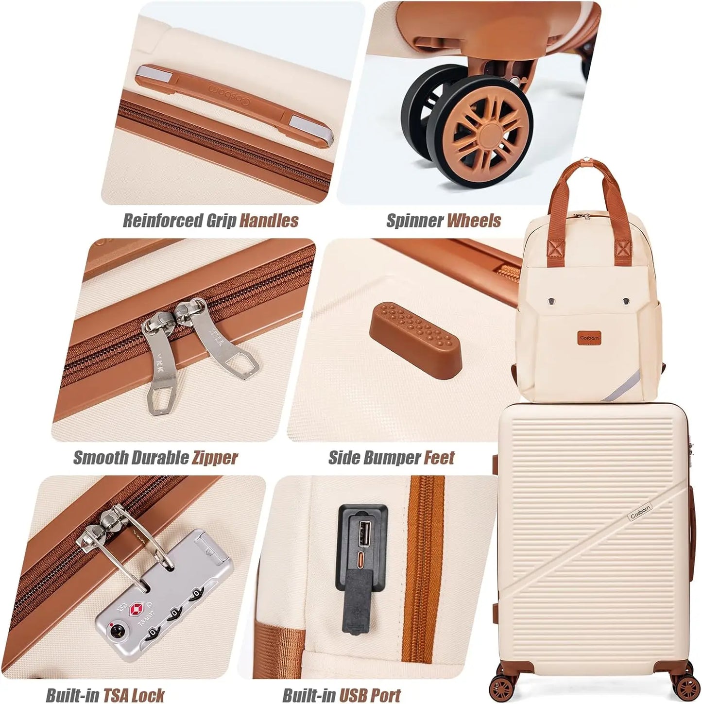 Airline Approved 3-Piece Carry-On Luggage Set With Wheels TSA Lock
