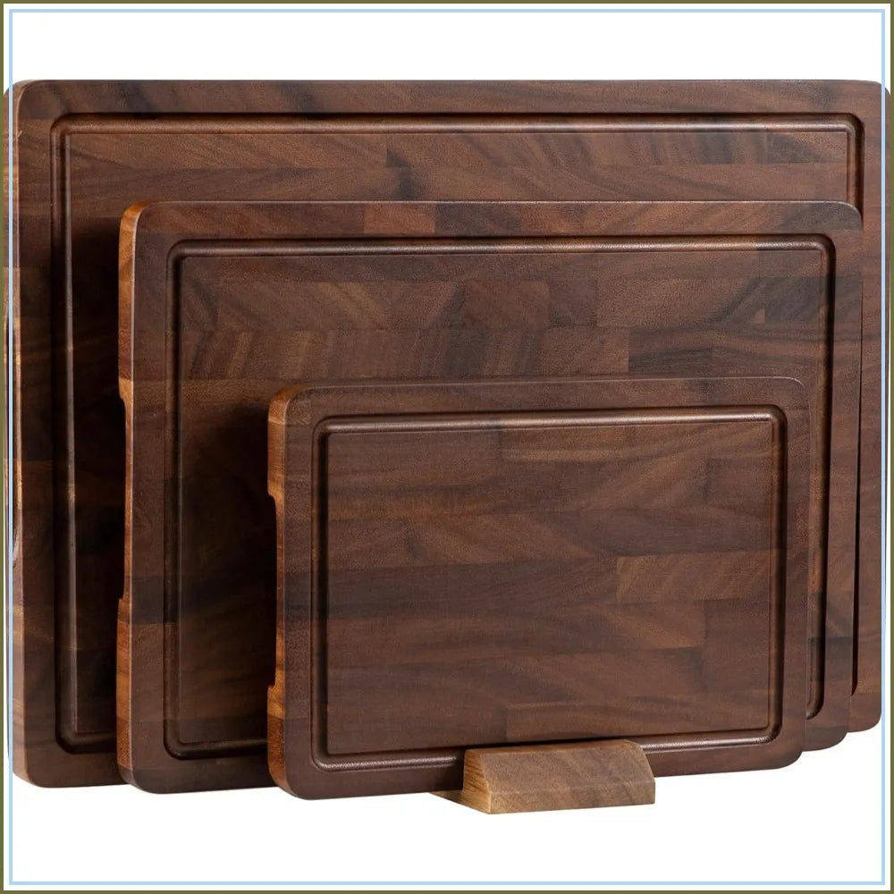 Walnut Wood Cutting Board Set, Double-Sided With Handles