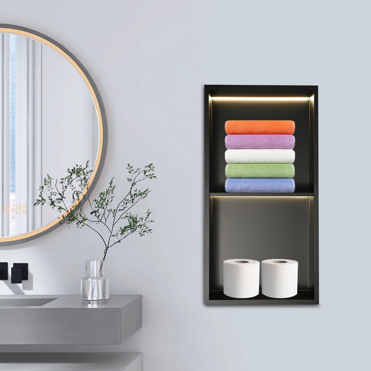 Stainless Steel Shower Niche LED Light Multi Tier Wall Storage