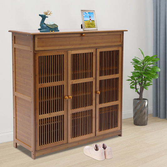 Eco-friendly Bamboo Shoe Rack with Drawer and Top Shelf – Large Capacity, Modern Design