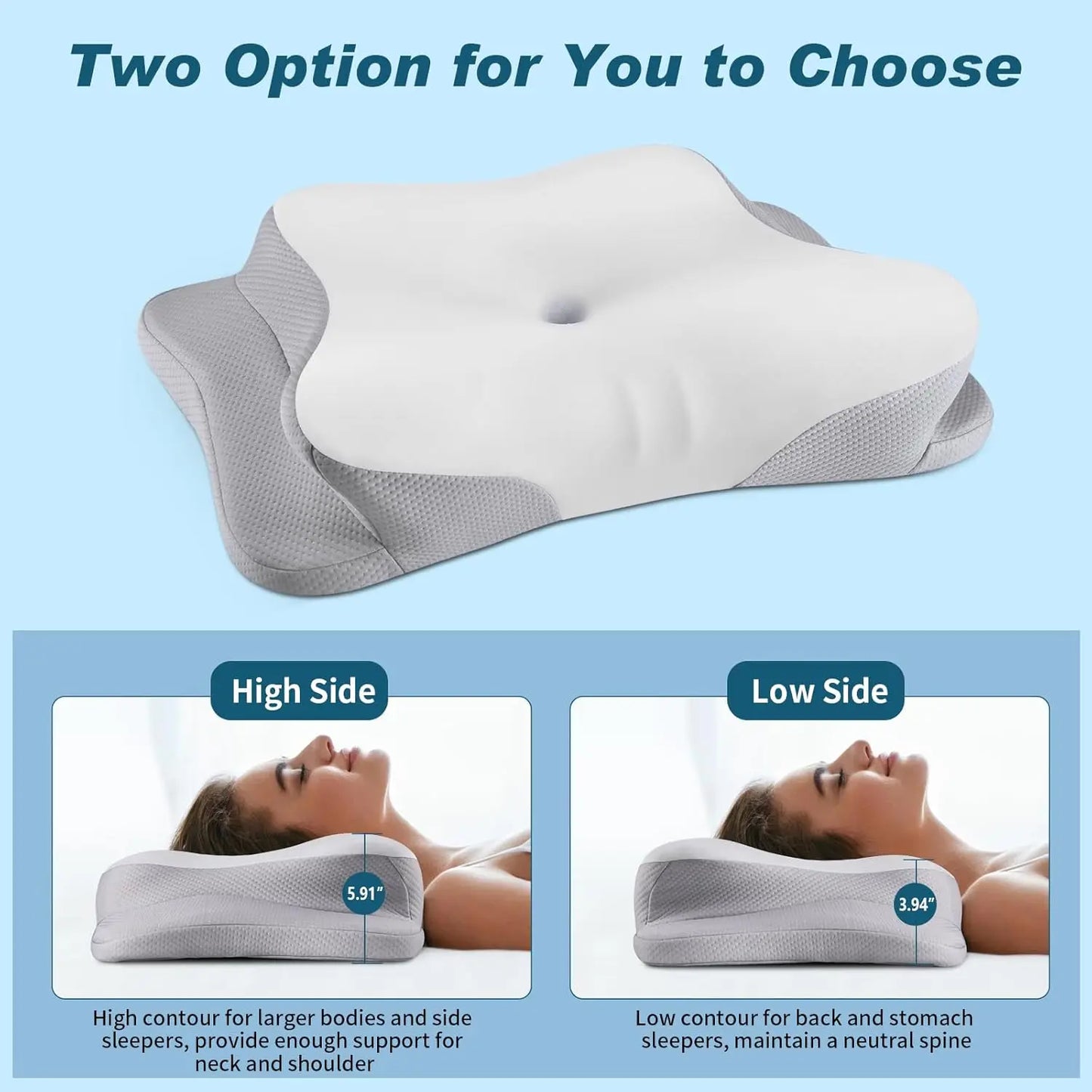 Cooling Ergonomic Cervical Neck Pillow With Memory Foam And Pillowcase
