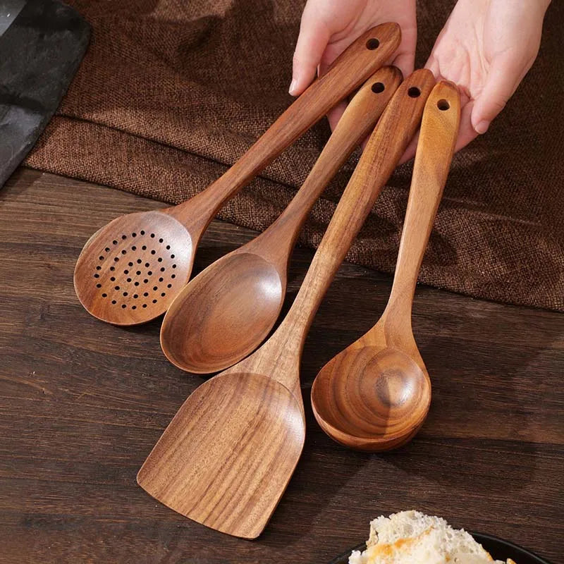 Teak Wood Utensil Set 5 Piece Kitchen Tools Spatula