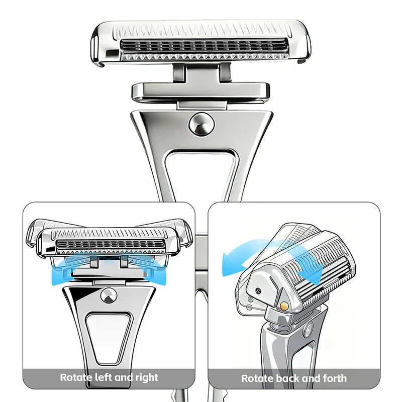 Shavcooo GP600 Glide 6.0 Pro Stainless Steel 4 Half Blades Safety Razor DIY Magnetic Rotate head Shaver for Men Shaving Kit Gift