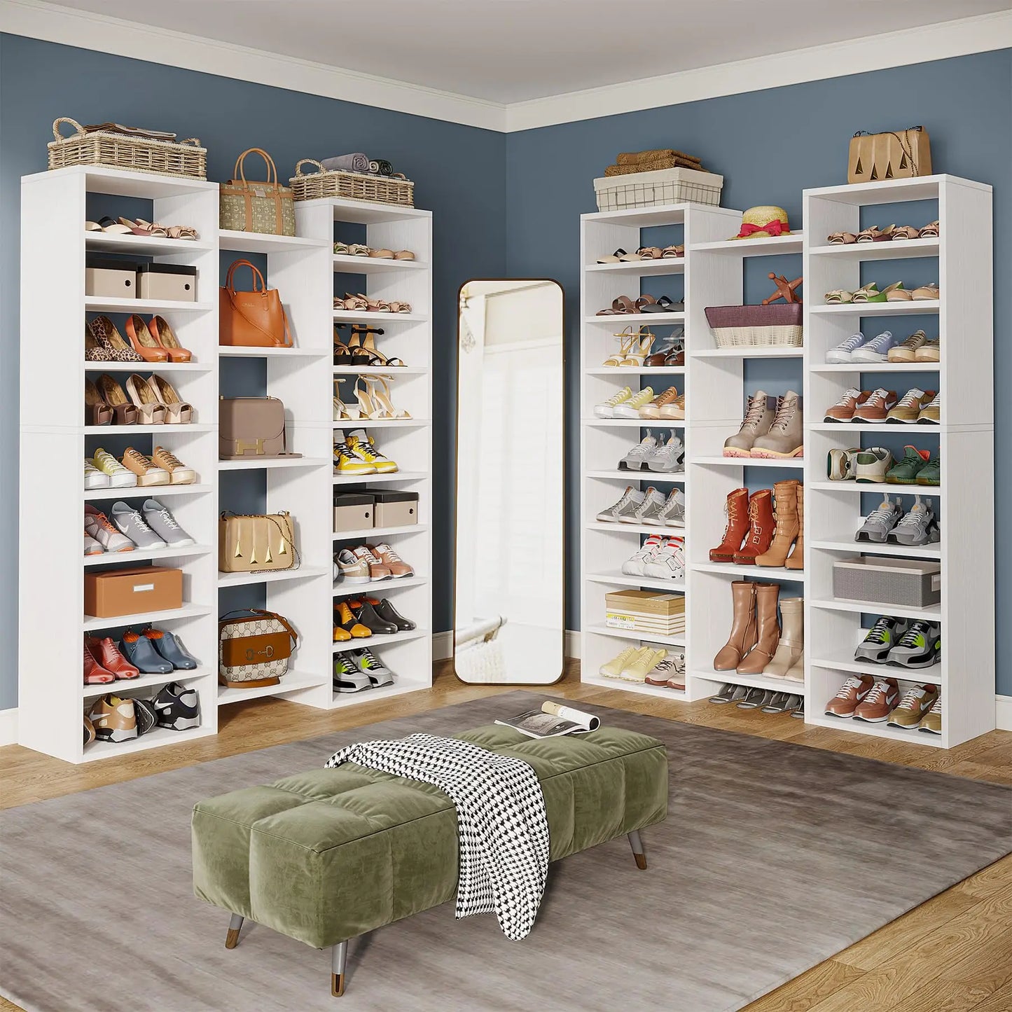 Wooden 14-Tier Freestanding Shoe Rack With Open Cubbies