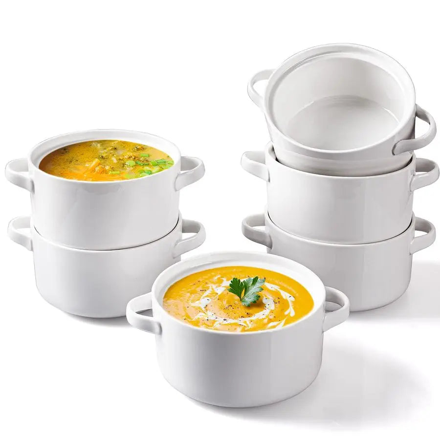 Ceramic Soup Bowls With Handles Set 6 Pack Dishwasher Safe
