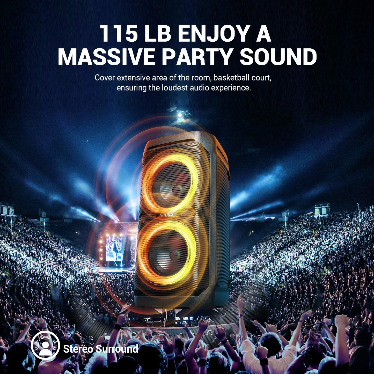 W-King 100W Bluetooth Speaker IPX6 Waterproof Portable Boombox Deep Bass
