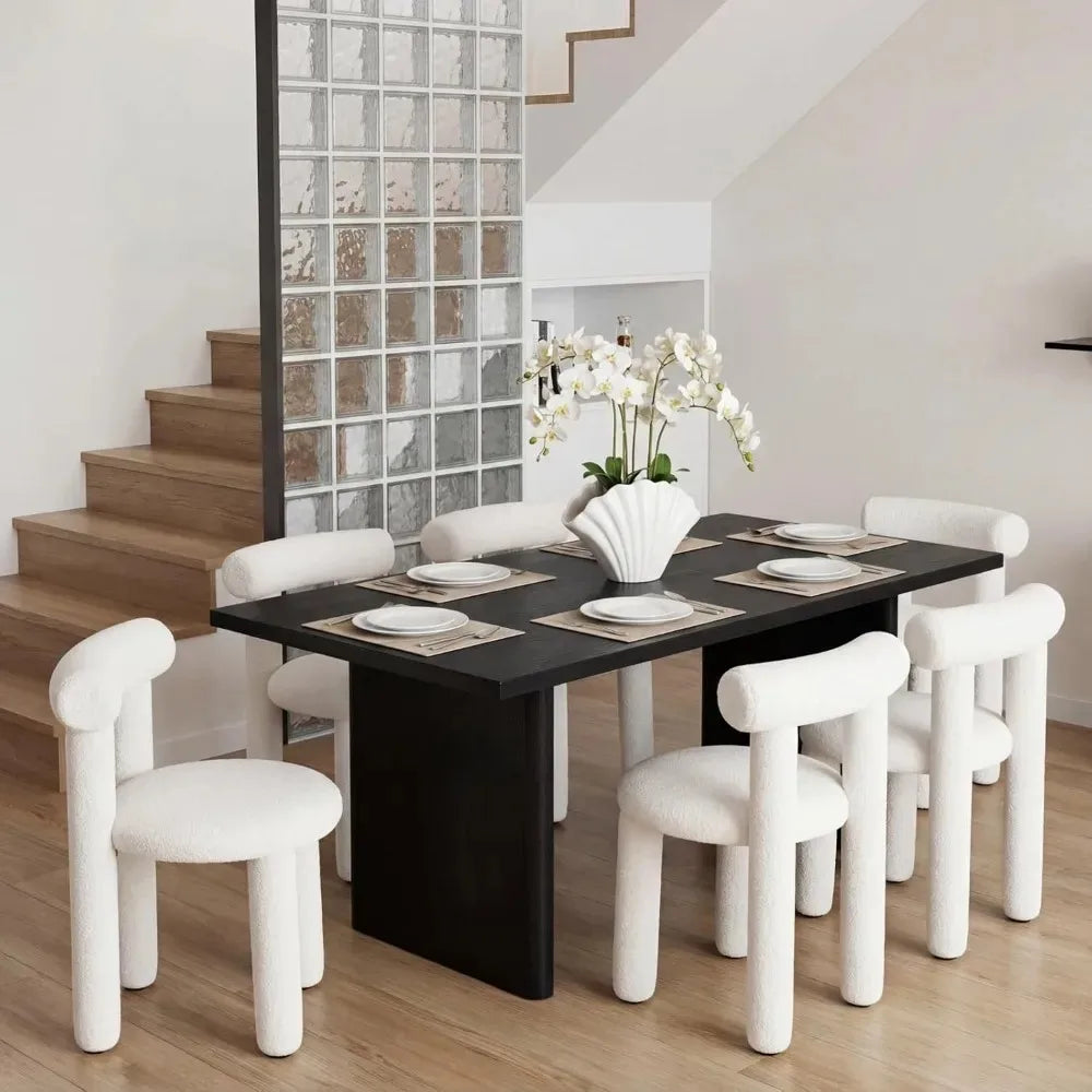 Modern White Boucle Dining Chairs Set of 2, Sherpa Upholstered Armless Barrel Back Kitchen Living Room Chairs