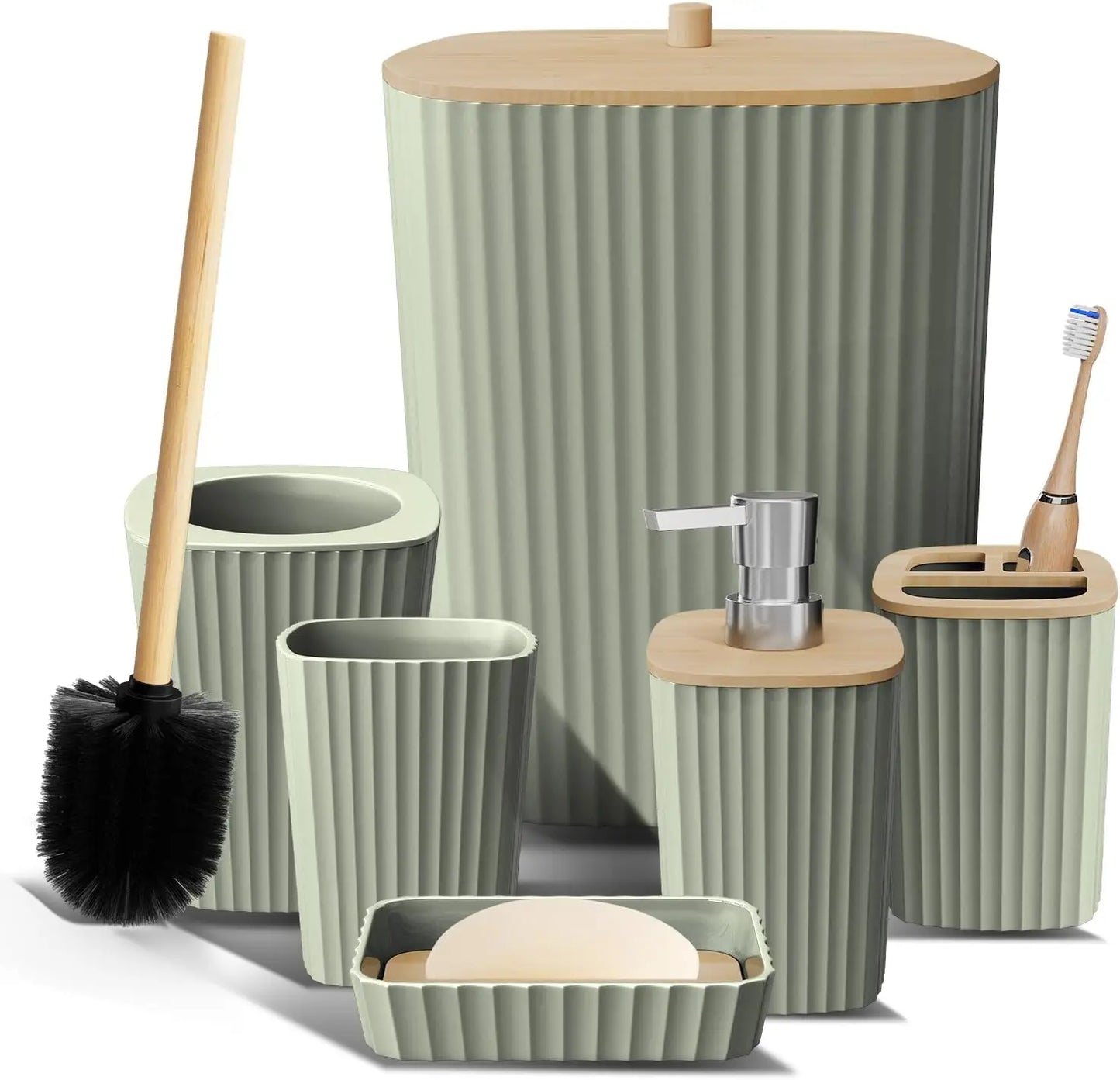 6-Piece Bathroom Accessory Set With Toilet Brush And Dispenser