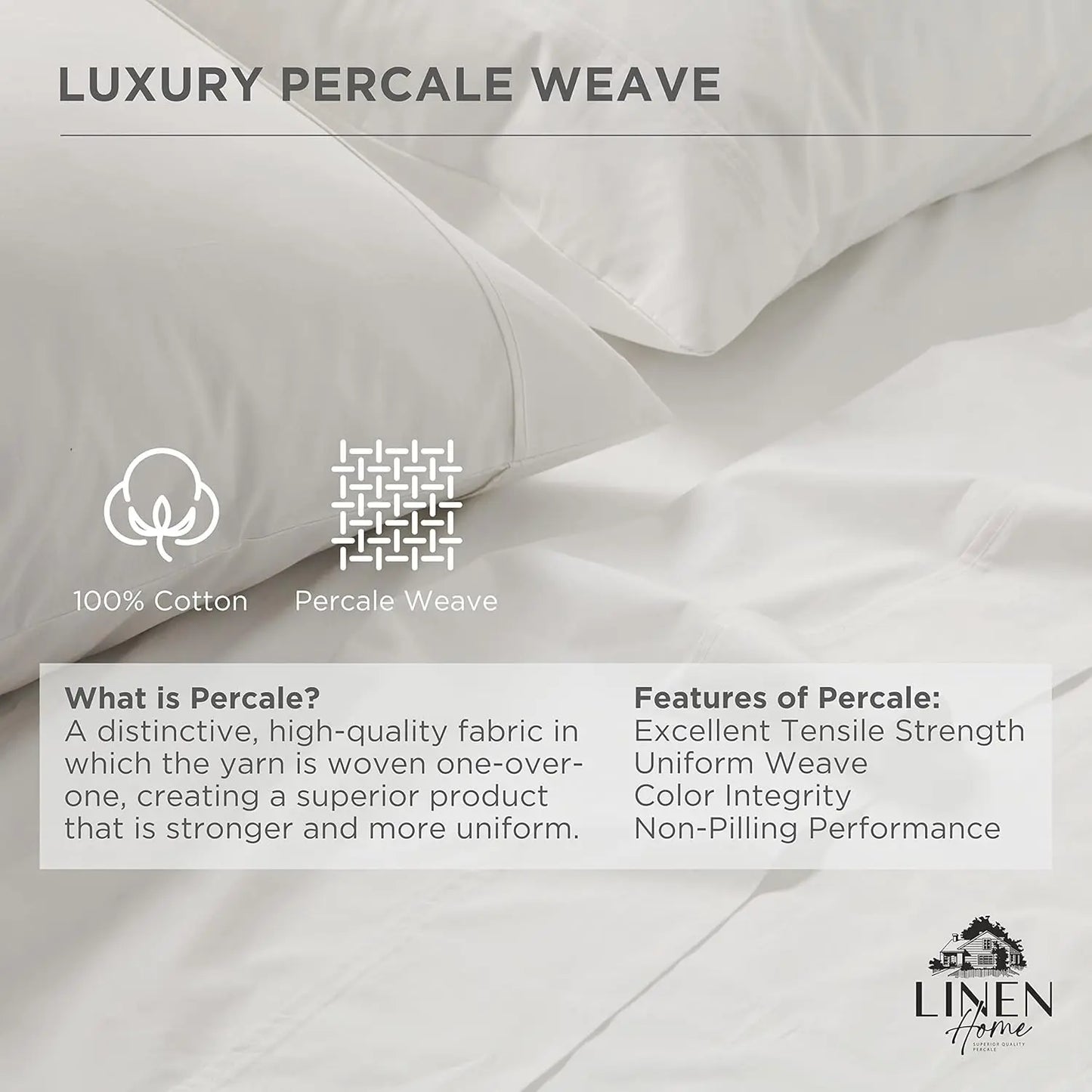 Queen Size White 100% Cotton Percale Weave Fitted Sheet, Deep Pocket Fits Mattress Up to 16", Crisp and Cool Bed Linen