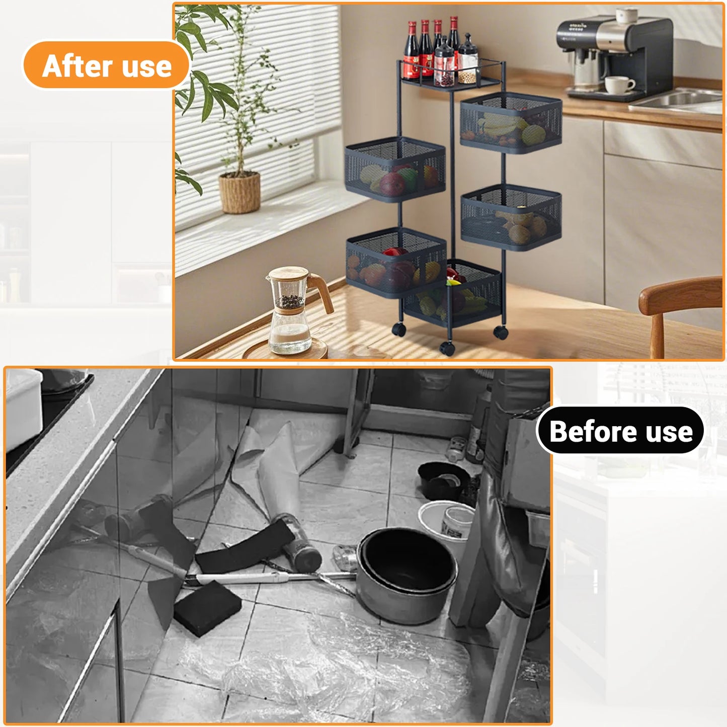 HobbyLane Five Layer Rotatable Trolley Storage Rack Steel Kitchen Organizer