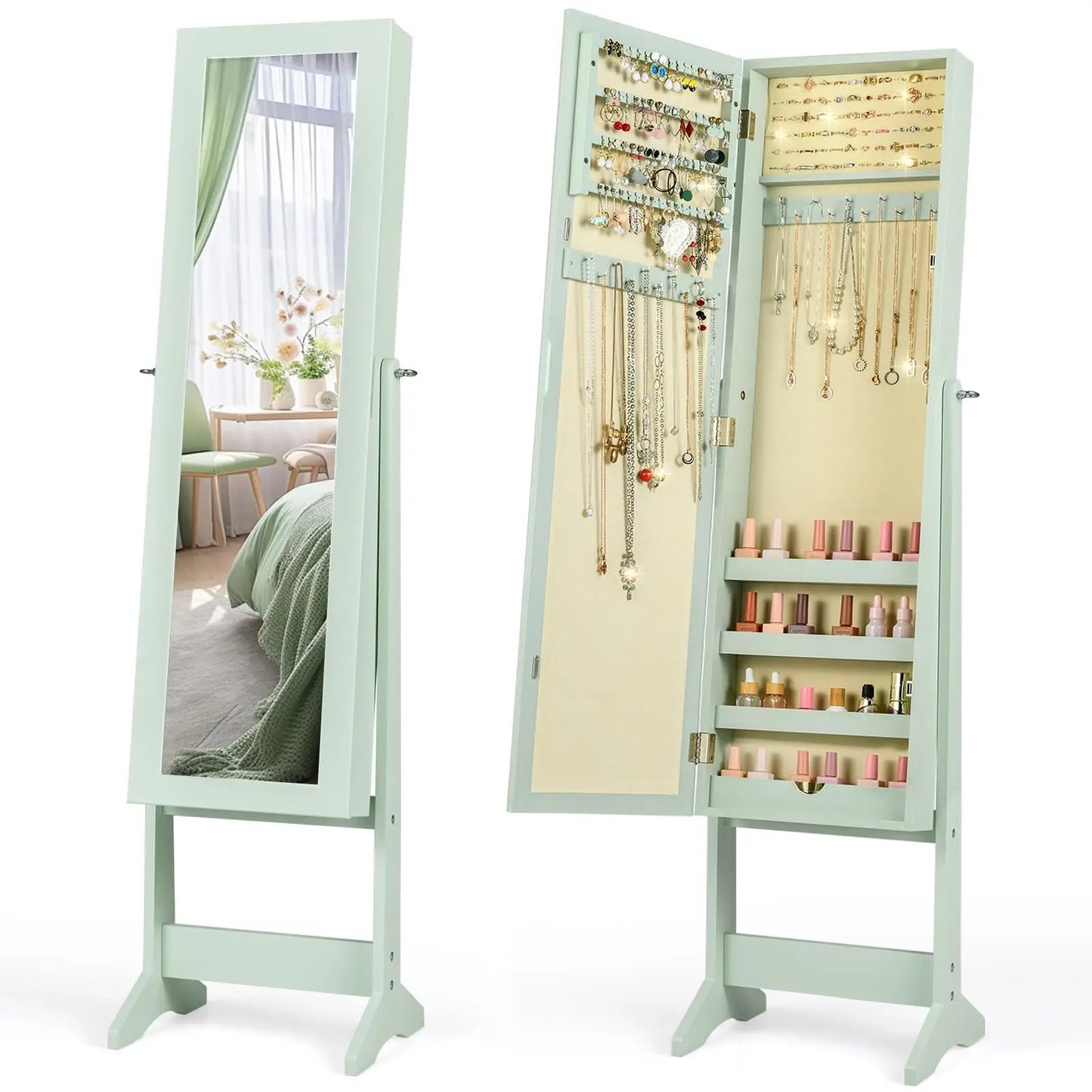 Jewelry Armoire With Full Length Mirror Standing Cabinet Organizer