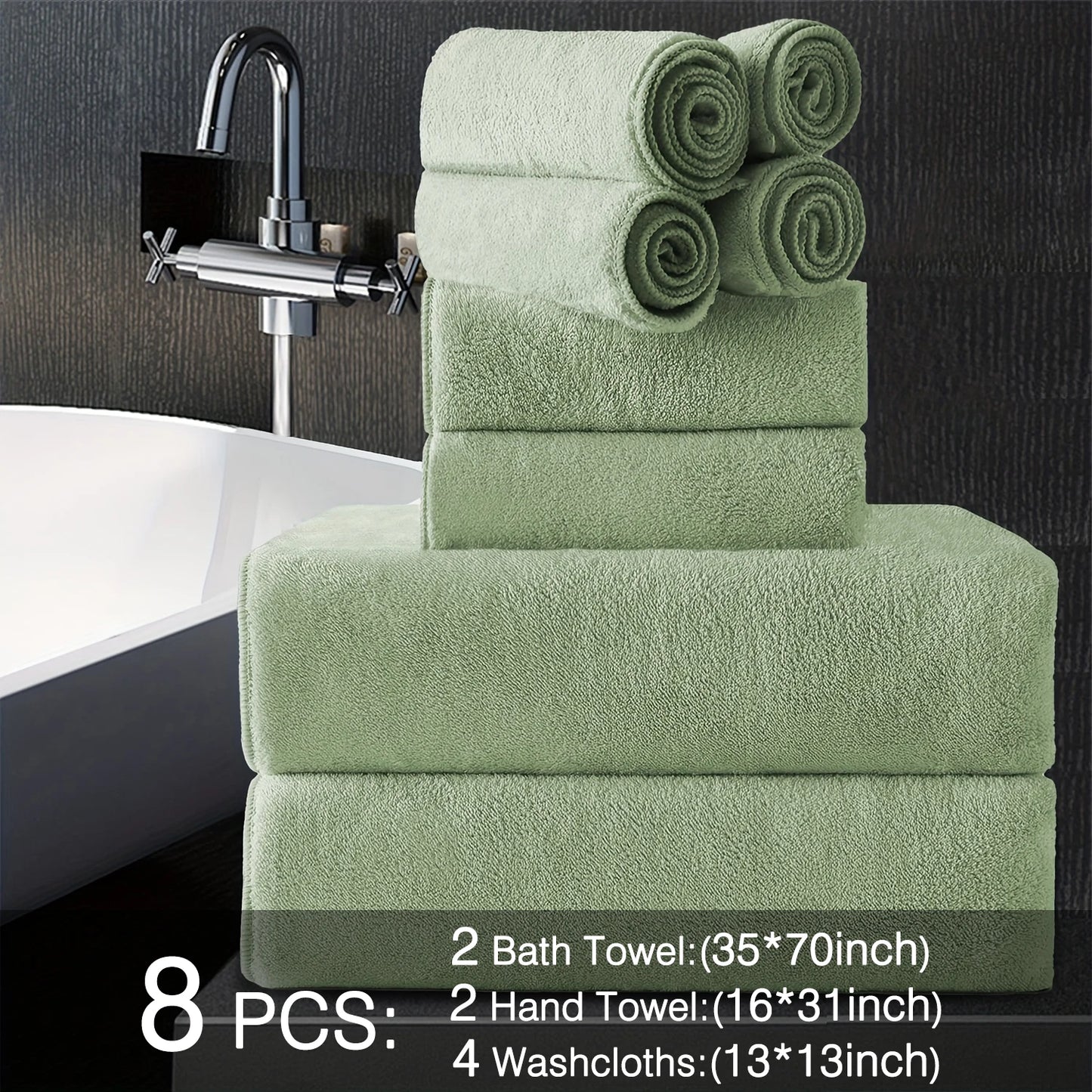 8pcs Oversized Bath Towels Set 35" x 70"- Includes 2 Large Bath Sheet & 4 Hand Towels & 4 Washcloths,Soft Absorbent & Quick Dry