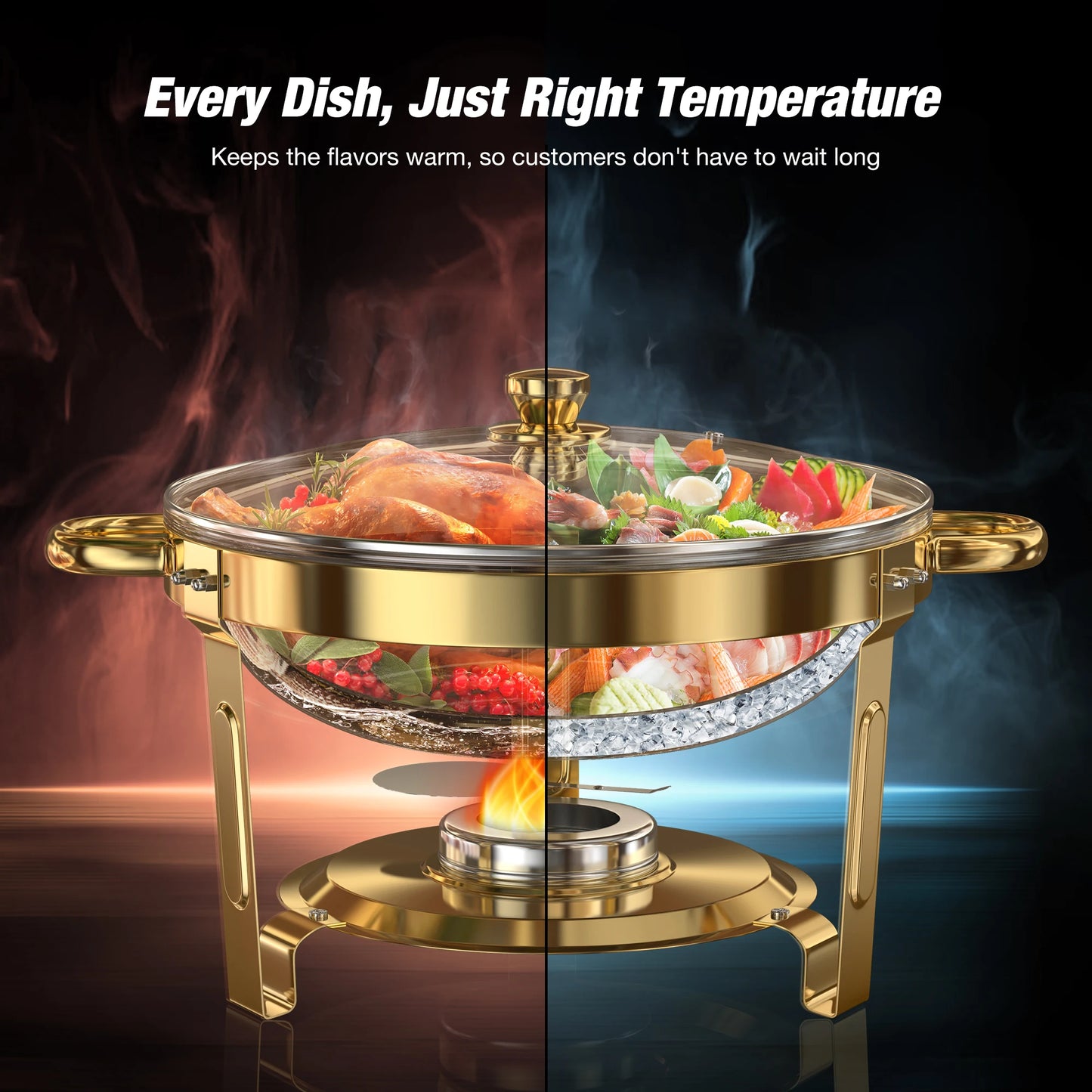 5Qt Round Stainless Steel Chafing Dish Set for Buffets and Parties