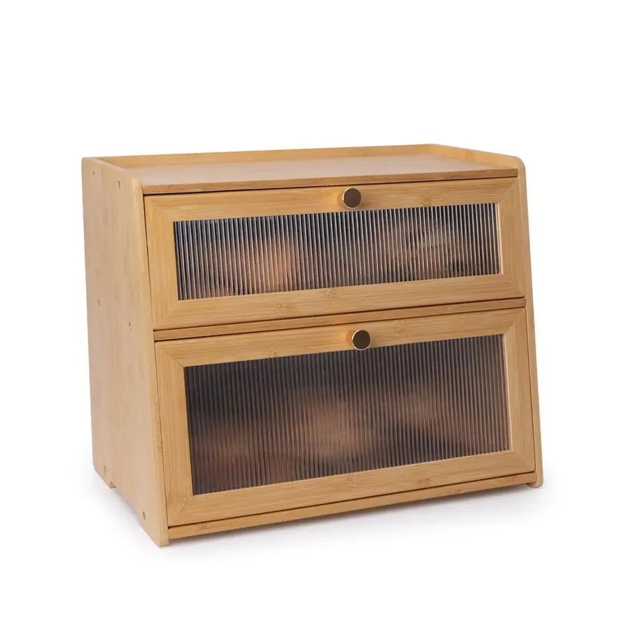 XMSJ Bamboo Bread Box Two-Tier With Window Large Capacity