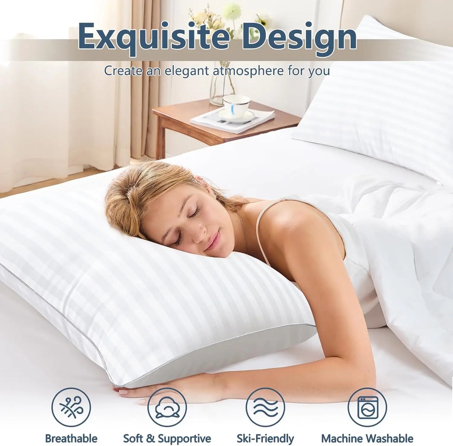 Set Of 4 Hotel Quality Cooling Pillows With Down Alternative