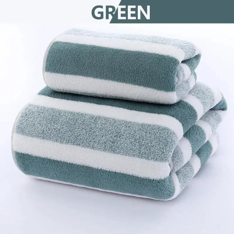 Striped Pattern Towel Set Quick Drying Absorbent Towels For Bathroom