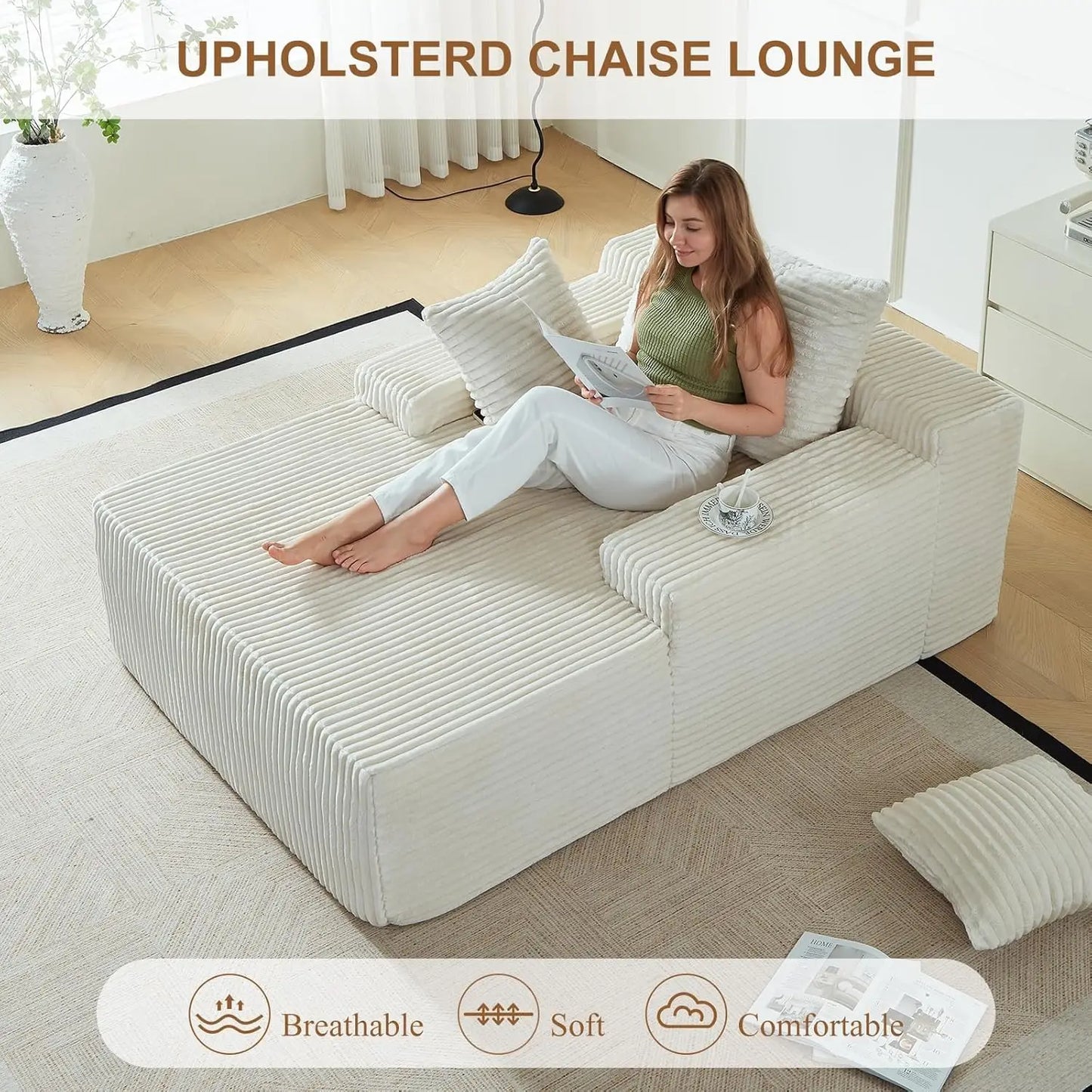 67 Inch Chaise Lounge Chair Indoor Oversized Upholstered Corduroy Sofa Bed Deep Seat Sleeper Couch Customized