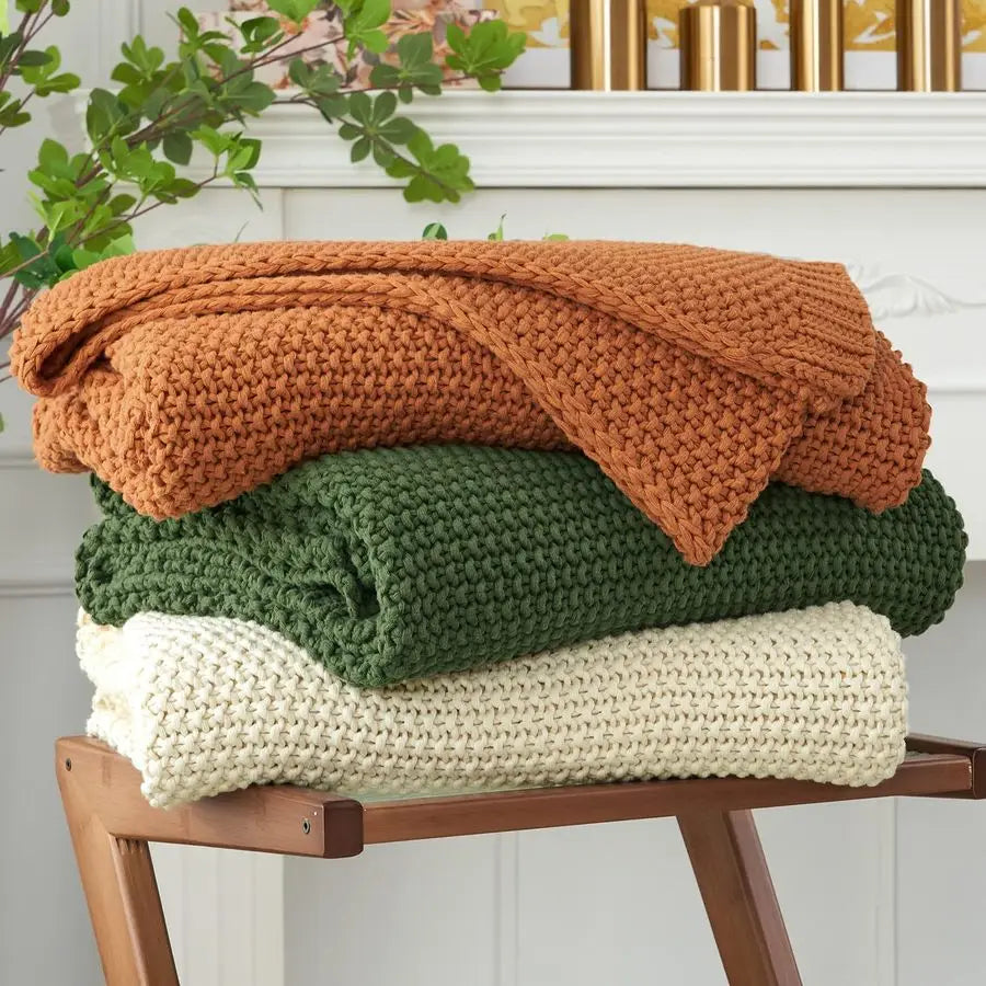 Cable Knit Throw Blanket Lightweight Beige 100 Organic Cotton Blanket for Sofa Couch Bed Baby Nursery, Rustic Shabby Chic Modern