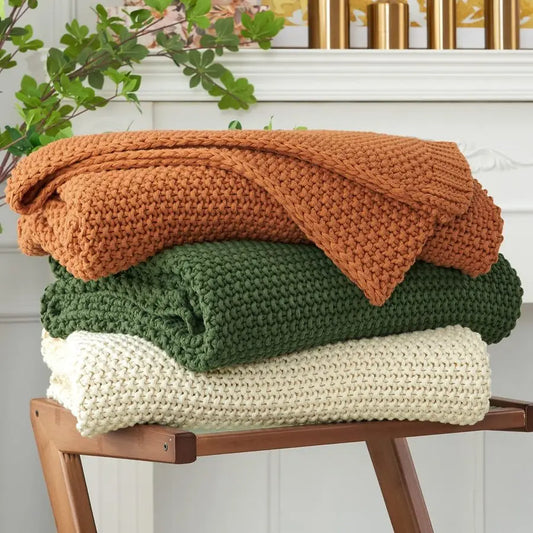 Cable Knit Throw Blanket Lightweight Beige 100 Organic Cotton Blanket for Sofa Couch Bed Baby Nursery, Rustic Shabby Chic Modern