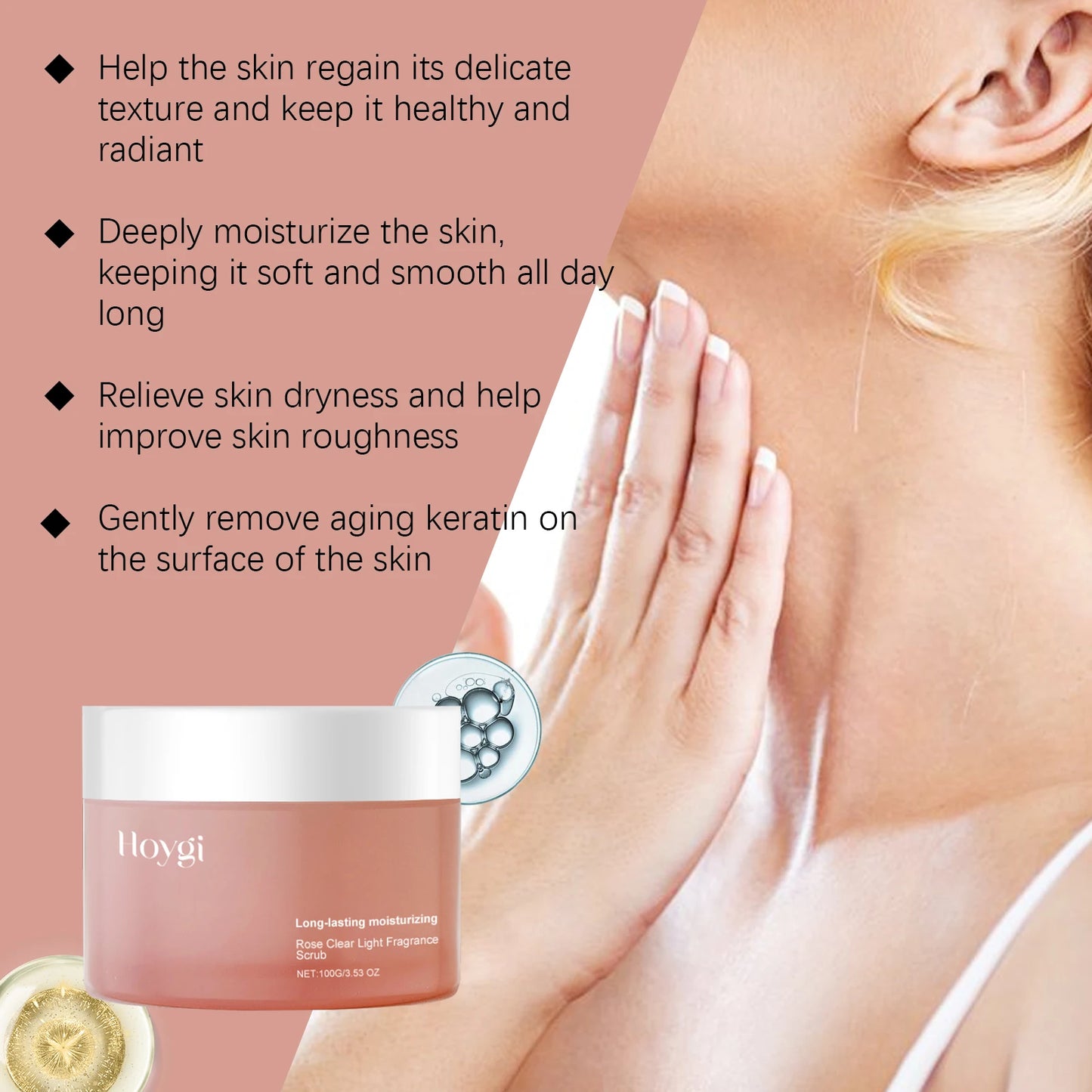 Rose/Tangerine/Cedarwood Body Scrub, Triple Scent Exfoliating & Moisturizing, Natural Skin Smoothing Polish