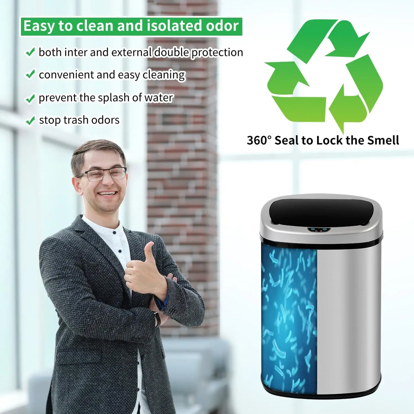Stainless Steel Touchless Trash Can With Motion Sensor