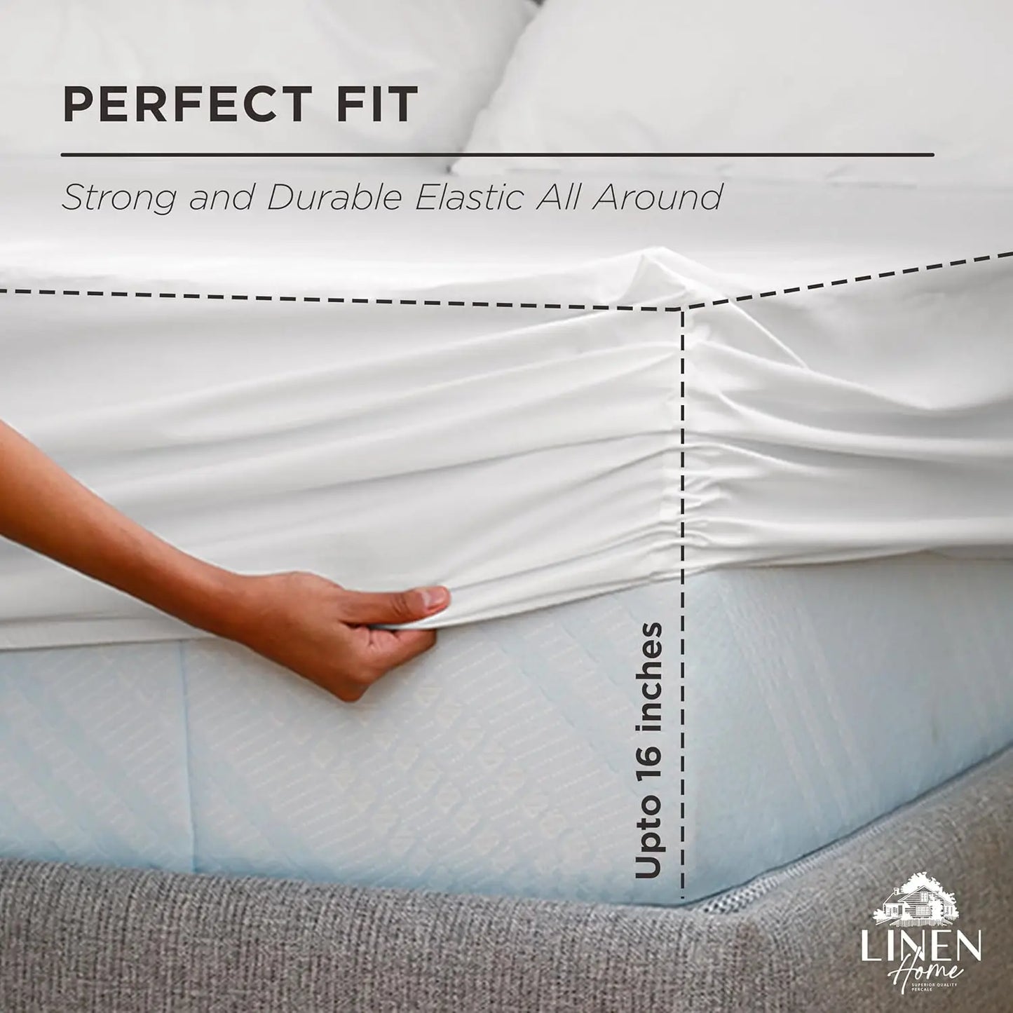 Queen Size White 100% Cotton Percale Weave Fitted Sheet, Deep Pocket Fits Mattress Up to 16", Crisp and Cool Bed Linen