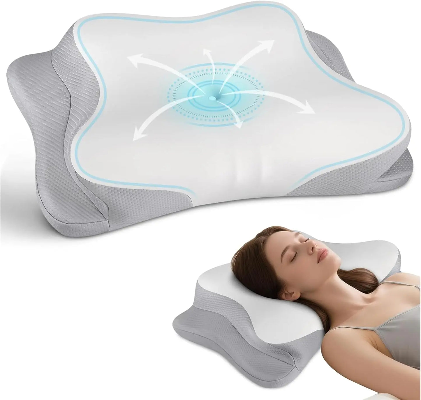 Cooling Ergonomic Cervical Neck Pillow With Memory Foam And Pillowcase