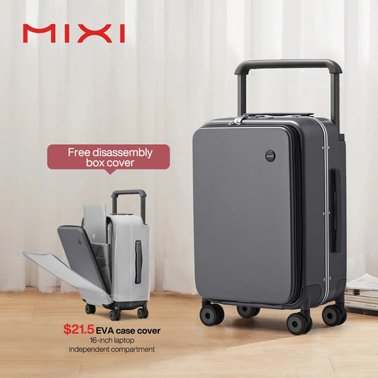 Mixi 2026 New Design Wide Handle Suitcase Men Carry-On Luggage Women Travel Trolley Case 20 Inch Cabin PC Aluminum Frame M9275