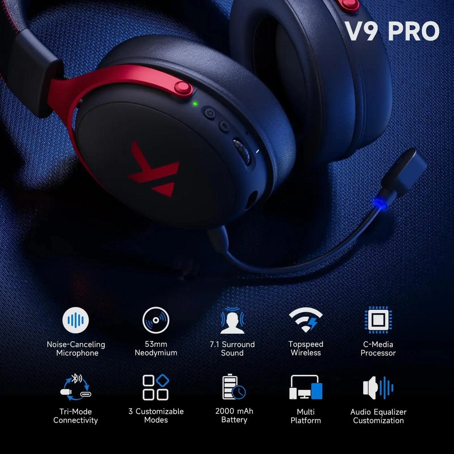 MCHOSE V9 Pro Wireless Gaming Headset Surround Sound Lightweight