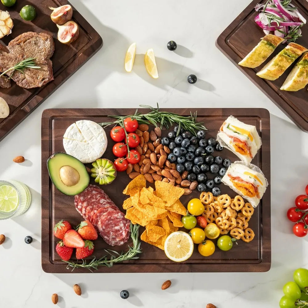 Walnut Wood Cutting Board Set, Double-Sided With Handles